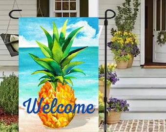 Welcome Pineapple Flag Pineapple Garden Flag 12 x 18 Spring Garden Flag  Beach Flag Beach House Decor Coastal Decor, Housewarming Gift