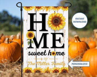 Personalized Home Sweet Home Sunflower Garden Flag PNG for Sublimation Spring Summer Fall Welcome Flag Housewarming Gift New Home Gift