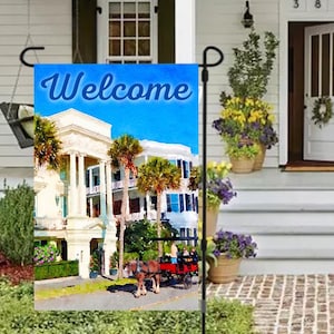 Charleston Carriage Tour Garden Flag 12 x 18 Charleston SC Charleston Art Charleston Prints Charleston SC Gifts
