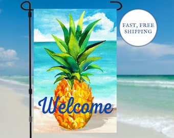 Pineapple Garden Flag Summer Welcome Flag Tropical Summer Yard Decor Housewarming Gift Coastal Porch Tropical Accent Outdoor Beach Decor