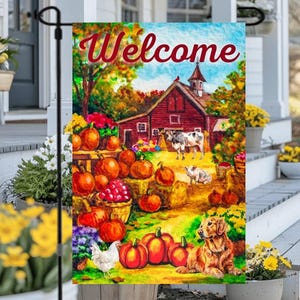 Welcome Fall Pumpkin Garden Flag Fall Welcome Flag Autumn Garden Flag Fall Yard Decor Outdoor Pumpkin Decor Pumpkin Garden Flags