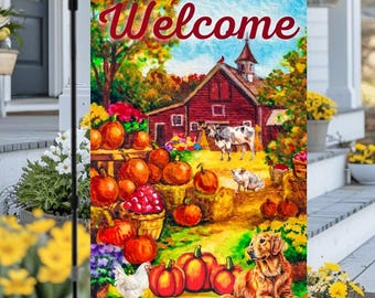 Welcome Fall Pumpkin Garden Flag Fall Welcome Flag Autumn Garden Flag Fall Yard Decor Outdoor Pumpkin Decor Pumpkin Garden Flags