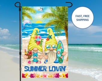 Summer Flags for Garden Summer Yard Flags Gnome Flag Gnome Garden Decor Beach Flag Beach House Decor, Gnome Gifts Garden Decoration