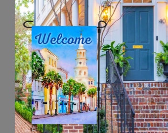 Charleston's St. Michaels Church on Broad Garden Flag 12 x 18 Charleston SC Charleston Art Charleston Prints Charleston SC Gifts