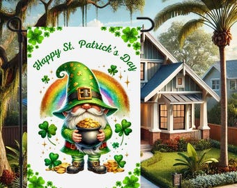 St. Patrick's Day Garden Flag for Sublimation Irish Welcome Gnome Flag Festive Irish Decor Shamrock Flag Clover Flag Digital Download