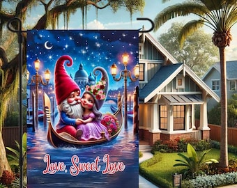 Valentine's Day Gnome Garden Flag V-Day Gnome Flag Template Sublimation Valentine's Day Decorations Valentine's Gnome Art Printable Gnomes