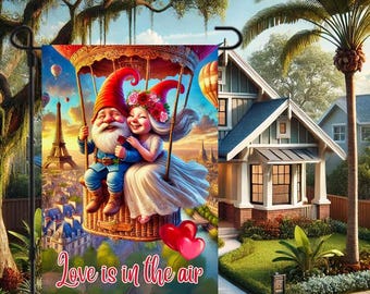 Valentine's Day Gnome Garden Flag V-Day Gnome Flag Template for Sublimation Valentine's Gnome Art Printable Gnomes