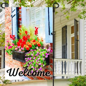 Charleston Window Box Garden Flag 12 x 18 Charleston SC Charleston Prints Charleston Art  Charleston SC Gifts