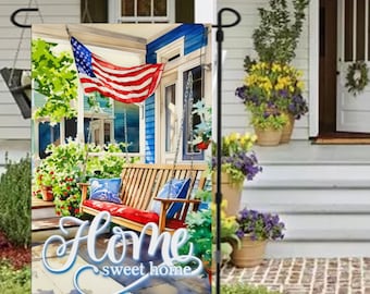 Home Sweet Home Americana Garden Flag 12x18 Patriotic Flags Garden Decor Garden Art Welcome Flag Front Porch Decor, Housewarming Gift