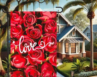 Red Roses Valentine's Day Garden Flag 12" x 18" -- Charming Outdoor Decor for February Love Celebration