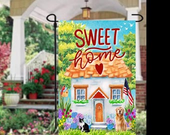 Home Sweet Home Cottage Garden Flag 12" x 18" Spring Garden Flag Summer Garden Flag Garden Decor Housewarming Gift Spring Welcome Flag