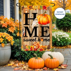 Bandera de Hogar Dulce Hogar PNG Plantilla de bandera de jardín 12x18 Diseño de sublimación de bandera de jardín de otoño Bandera de otoño PNG Bandera de bienvenida Regalo de inauguración de la casa