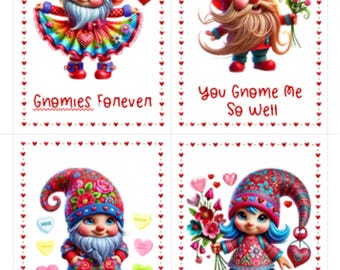 Valentine's Day Gnome Printable Cards or Magnets for Kids School Valentines Class Valentines Gnome Magnets Gnome Gifts