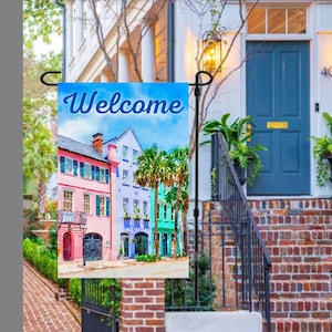 Charleston Rainbow Row Garden Flag 12 x 18 Charleston SC Charleston Art Charleston Prints Charleston SC Gifts Charleston New Home Gift