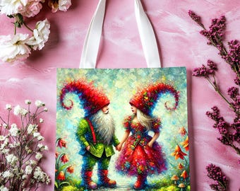 Valentine's Day Gnome Tote Bag Gnome Canvas Tote Bag Gnome Lover Gifts Cute Tote Bags Canvas Tote Bags Grocery Tote Bags, Reusable Bags