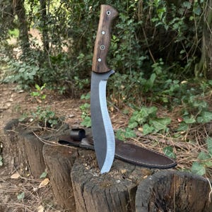 Handmade Gurkha Kukri Knife with Walnut Wood Handle and 4116 German Steel Blade for Camping, Hunting, Survival and Outdoor Adventures