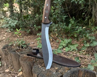 Handmade Gurkha Kukri Knife with Walnut Wood Handle and 4116 German Steel Blade for Camping, Hunting, Survival and Outdoor Adventures