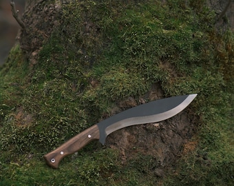 Cuchillo machete kukri personalizado de 13 pulgadas con funda de cuero, cuchillo único grabado para exteriores con mango de nogal, equipo de supervivencia, cuchillo para uso diario