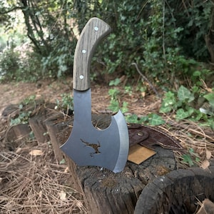 Handcrafted Camping Axe: Engraved Stainless Steel Hatchet with Leather Sheath