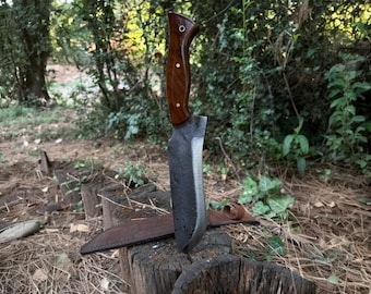 Rustic Carbon Steel Machete Knife with Natural Walnut Handle for Outdoor Survival Camping, Hunting, and Bushcraft Handmade Knife for Men