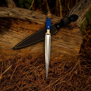 Fantasy Style Art Knife with Resin Handle, Personalized Rustic Display Blade, Double Edge Decorative Knife Gift for Collectors and Men