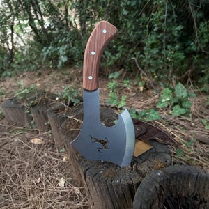 Hand Forged German Steel Hatchet: Personalized Bushcraft Axe with Sheath