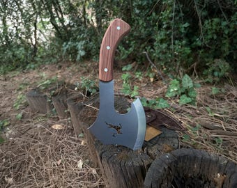 Hand Forged German Steel Hatchet: Personalized Bushcraft Axe with Sheath