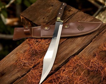 Machete grande personalizado grabado con mango de nogal / Espada de caza y funda hechas a medida. Regalo ideal para el Día del Padre y padrinos de boda.