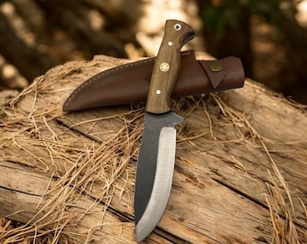 Anpassad Bushcraft-kniv: Handgjort valnötshandtag, tyskt stål, campingöverlevnadsverktyg
