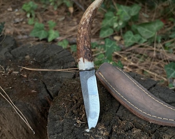Handmade Deer Antler Knife with Leather Sheath: 4116 Stainless Steel Blade