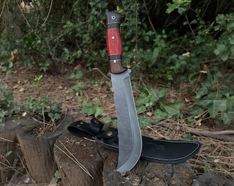 Handgemaakt machetemes met handvat van walnoot en palissander, handgesmeed survivalmes en schede, uniek campingmes, aangepast verjaardagscadeau
