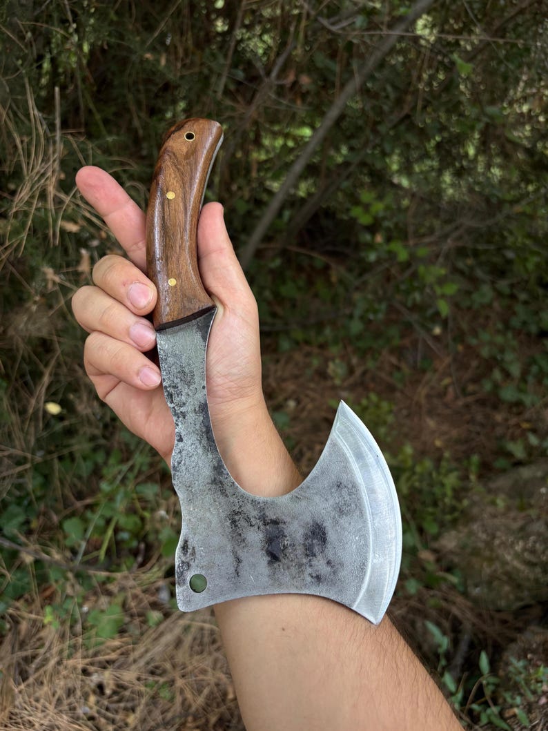 Hand Forged Carbon Steel Camping Axe: Walnut Handle Bushcraft Hatchet ...