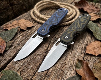 Premium G10 Folding Pocket Knife with Deep Carry Clip, Compact Everyday Carry Knife with Sheath, Custom N690 Steel Pocket Knife