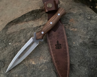 Walnut Handle Hidden Blade Larp Dagger with Sheath Tactical Knife Athame Knife Birthday Gifts