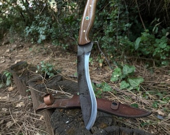 Historical Gurkha Kukri Knife with Leather Sheath, 13.77'' Hand Forged Nepali Carbon Steel Machete, Full Tang Tactical Blade, Gift For Him