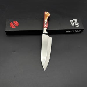 Professional Japanese Chef Knife with Werzalit Handle, Handmade Santoku Kitchen Knife for Cooking, Butcher and Culinary Use