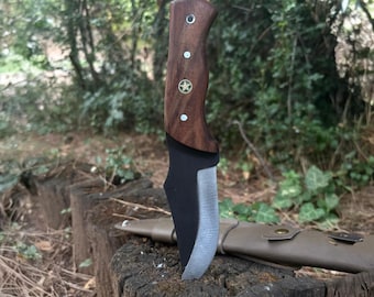 Premium Camping Knife with Walnut Handle,Rustic Hunting Knife and Sheath,Fixed Blade Knife, 4116 German Steel Blade, Customized Gift For Him
