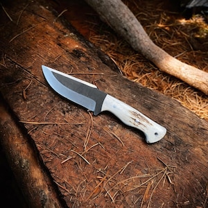Bowie Knife Deer Antler Handle Survival Knife With Leather Case,Fixed Blade Knife,Gift For Her,Mens Gif,Christmas Gift