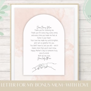 Carta del Día de la Madre para una mamá/mamá/hijastro/plantilla editable de Canva/regalo de agradecimiento para una madrastra/carta A4 (8x10)