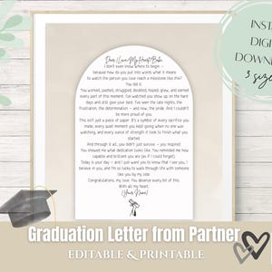 Carta de Graduación de tu Pareja: Carta de Amor Imprimible para el Día de la Graduación / Regalo para tu Novio, Novia o Esposo / Recuerdo Editable