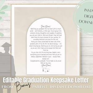 Carta de graduación de un nuevo padre o madre/Regalo de recuerdo imprimible/Regalo de graduación para un nuevo hijo o hija/Plantilla editable y lista para imprimir