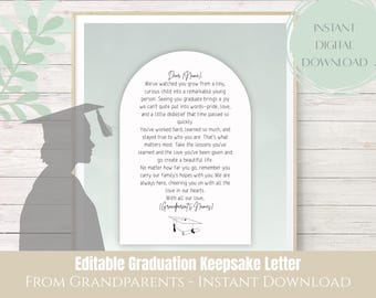 Lettera di laurea dai nonni / Regalo stampabile per nipoti / Ricordo di laurea modificabile / Da nonna, nonno, nonna, papà