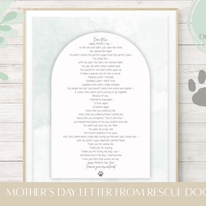 Carta de Dia das Mães de um cão resgatado para impressão/versão editável ou pronta para impressão/presente sincero para mãe de cachorro/lembrança de Dia das Mães para amante de cachorro
