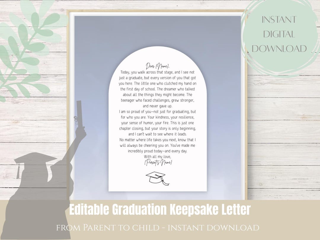 Graduation Parent Notes Heartfelt Graduation Letter From Parent/printable Graduation Keepsake ...