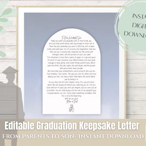 Carta de graduación para hijo de mamá y papá / Regalo imprimible / Recuerdo de graduación editable / De padres / A4, 8x10, Carta de EE. UU./Egresado de la escuela