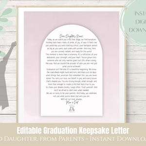 Carta de graduación para hija de sus padres / Regalo imprimible conmovedor / Recuerdo emotivo para graduados / Versiones editables y listas para imprimir