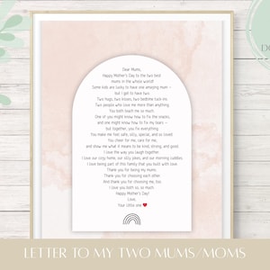Carta para duas mães/Mães - Carta para o Dia das Mães para imprimir de uma criança/Lembrança inclusiva LGBTQ/Mãe e mamãe/Modelo editável/Vários tamanhos
