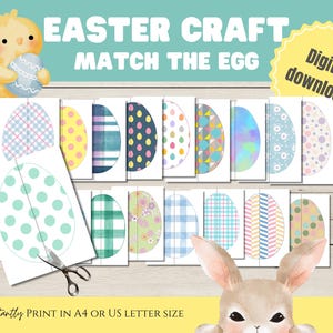 May include: Printable Easter egg matching game with 12 different egg designs. The game includes a blank egg template for players to match the designs.