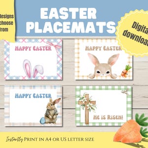 Påskbordsunderlägg utskrivbart estetiskt reflekterande för påskbordsdekoration pastellfärgad regnbågshare kristen söt söt digital festdekoration