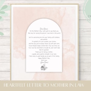Schwiegermutter herzlicher Brief von der Schwiegertochter / bearbeitbare Vorlage / Muttertagsandenken / bedeutungsvolles Geschenk für den Matriarch / mehrere Größen